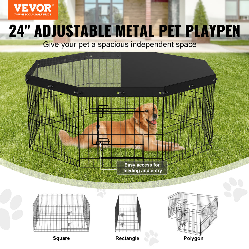 Köpek Oyun Alanı 8 Panelli Katlanabilir Metal Üst Kapaklı