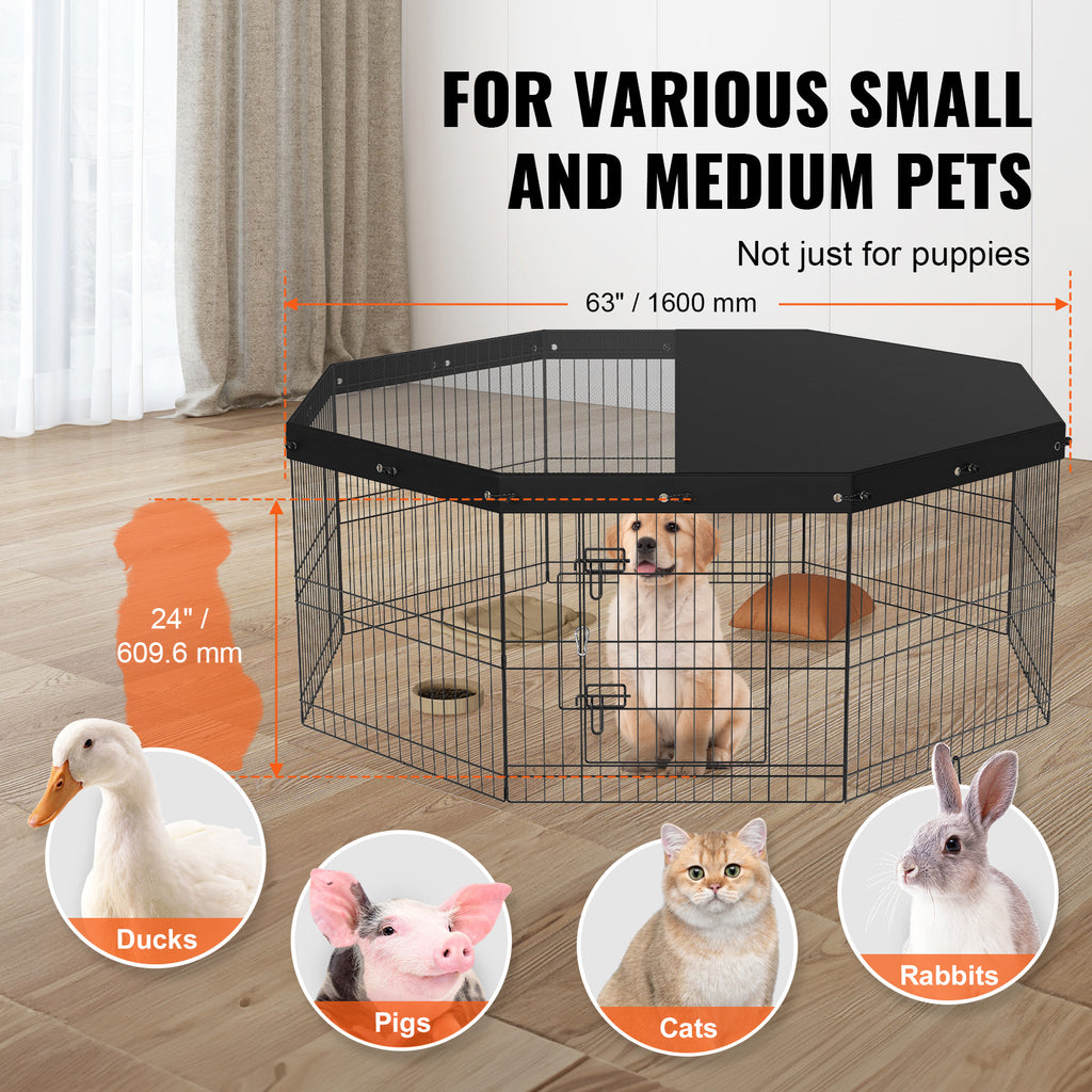 Köpek Oyun Alanı 8 Panelli Katlanabilir Metal Üst Kapaklı