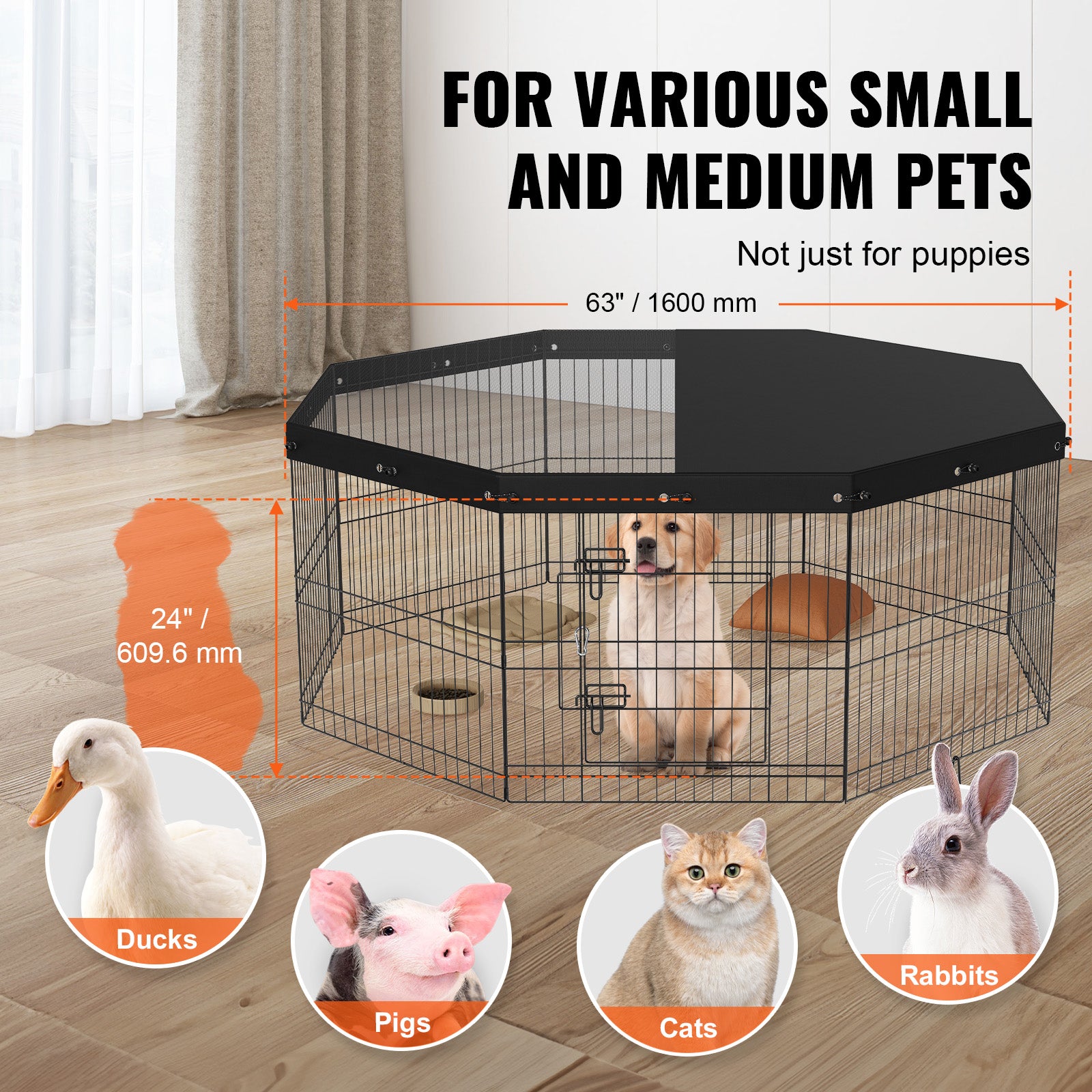 Köpek Oyun Alanı 8 Panelli Katlanabilir Metal Üst Kapaklı