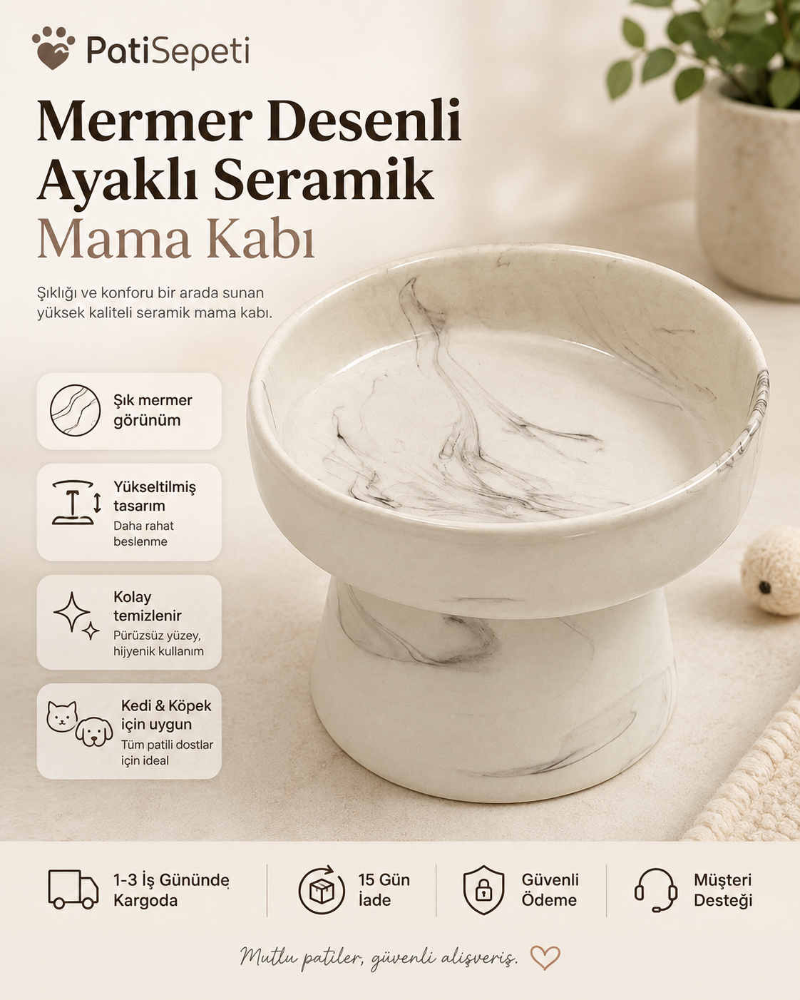 Seramik Kedi Ve Köpek Eğimli Mama Su Kabı