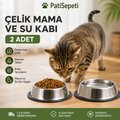 2 Adet Paslanmaz Çelik Mama Ve Su Kabı, Alt Taban 16 Cm Kedi Mama Kabı Köpek Mama Kabı (250 ML-8 OZ)
