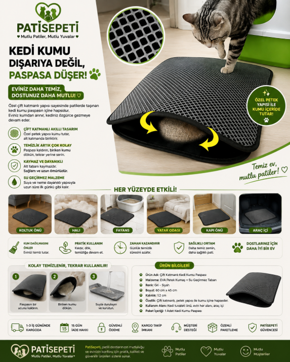 Elekli Kedi Tuvalet Önü Paspası Kedi Kumu Paspası