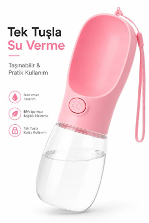 Taşınabilir Kedi Köpek Su Şişesi 300 ml Tek Tuşlu Sızdırmaz Pratik Suluk Seyahat Su Kabı