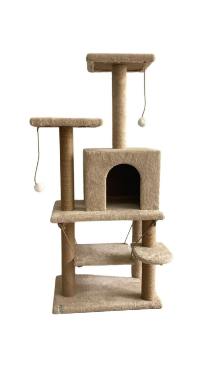 Salıncaklı Lüx Kedi Tırmalama Kedi Oyun Evi-Bej