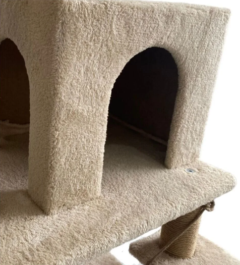 Salıncaklı Lüx Kedi Tırmalama Kedi Oyun Evi-Bej