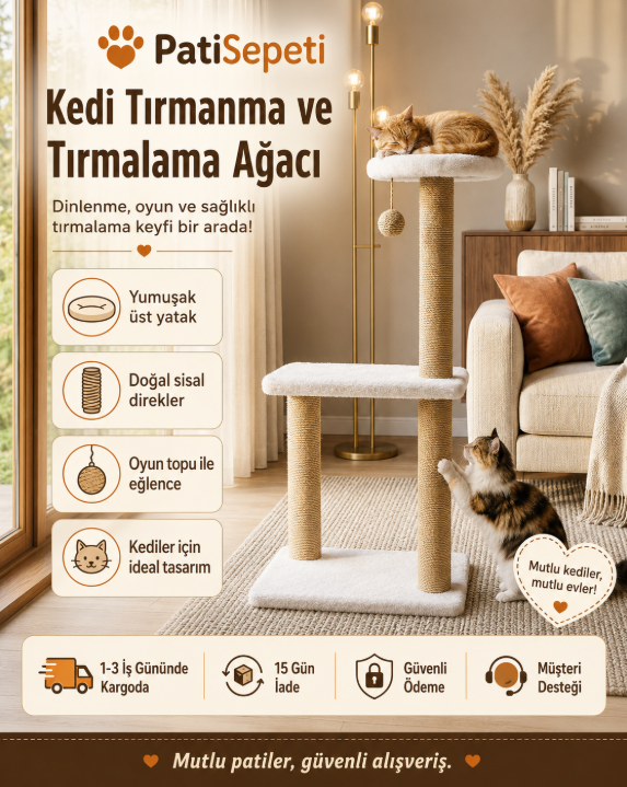 82 Cm Beyaz Iki Katlı Kedi Tırmalama Tahtası Catnipli Tırmalama Tahtası