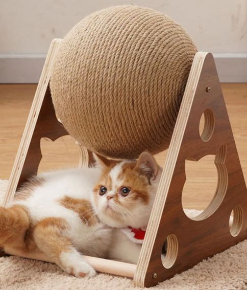 Ahşap Ipli Kedi Oyuncagi Topu Kedi Tırmalaması