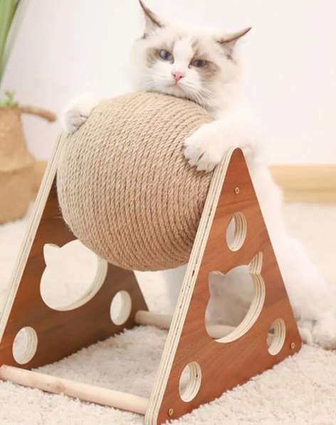 Ahşap Ipli Kedi Oyuncagi Topu Kedi Tırmalaması
