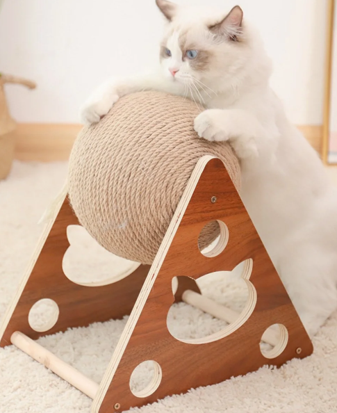 Ahşap Ipli Kedi Oyuncagi Topu Kedi Tırmalaması