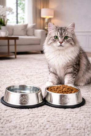 Devrilmez Kaydırmaz Taban Paslanmaz Çelik Kedi Köpek Mama ve Su Kabı 18 cm 300 ml 1 ADET