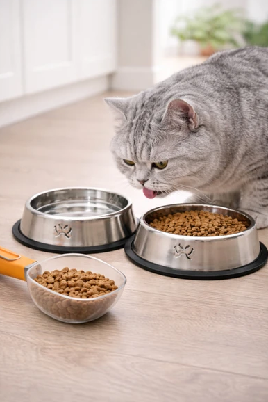 Devrilmez Kaydırmaz Taban Paslanmaz Çelik Kedi Köpek Mama ve Su Kabı 18 cm 300 ml 1 ADET