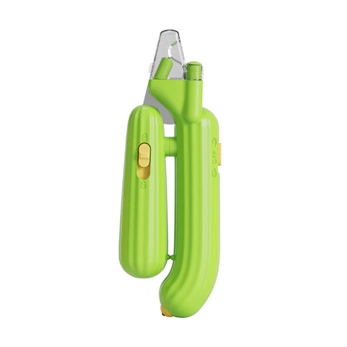 Cactus-Shaped Multi-Function Pet Nail Clipper in vibrant green color with white light features.